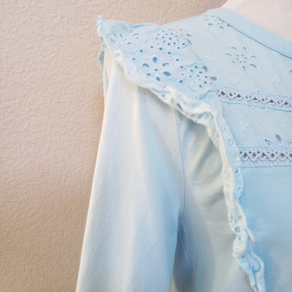 🤍 J. Crew light blue eyelet and ruffle detail long sleeve top - Picture 6 of 10